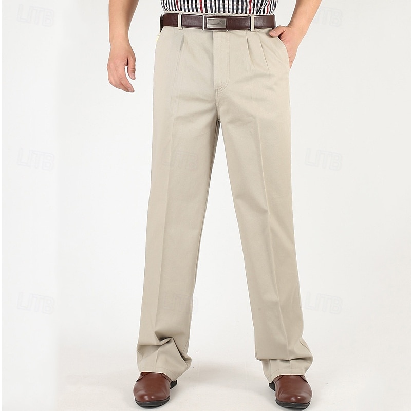 Men's Dress Pants Trousers Chinos Buttons Pocket Straight Leg Plain Comfort Formal Party Work Fashion Classic Style Black Navy Blue Micro-elastic 2025 - $39.99 –P8