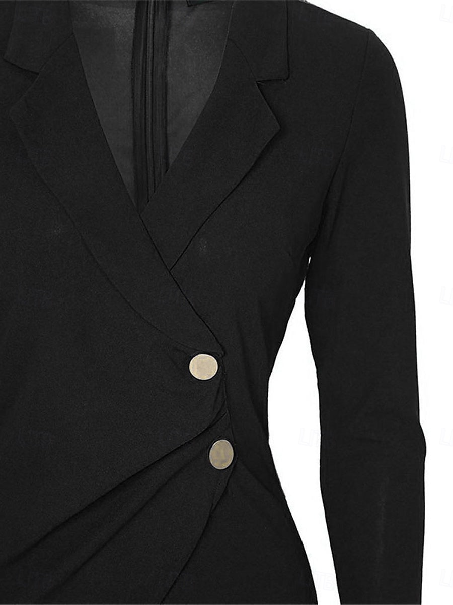 Damskie Codzienne sukienki Sukienka mini Niejednolita całość Guziki Codzienny Formalny W serek Długi rękaw Czarny Wino Szary Kolor 2025 - $41.99 –P16