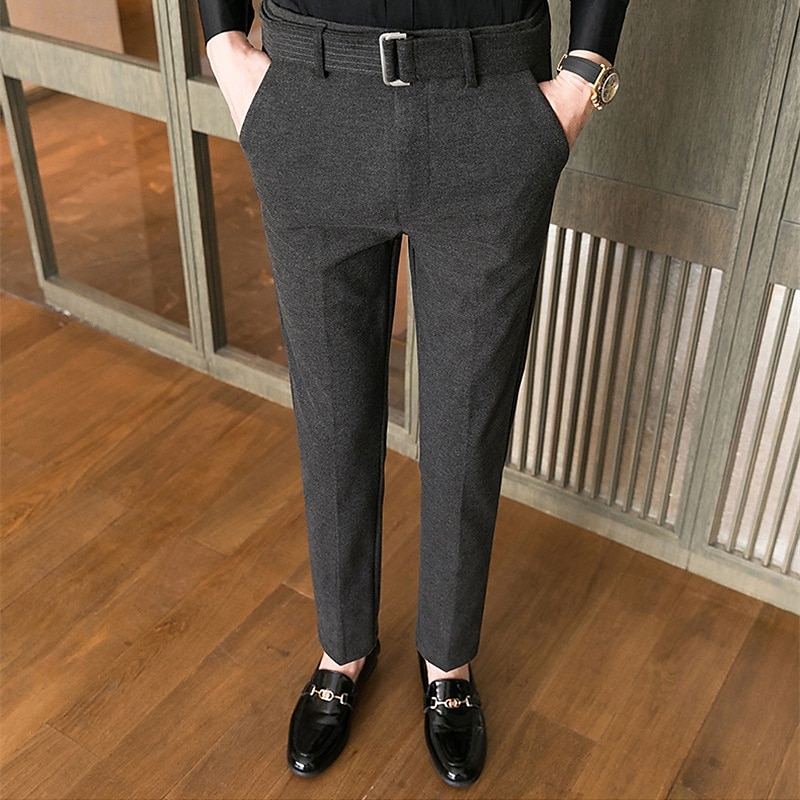Herren Abschlußfeier Anzughose Hose Chinos Tweed-Hosen Knöpfe Tasche Einfarbig Komfort Formell Party Arbeit Mode Klassicher Stil Schwarz Khaki Mikroelastisch 2025 - $44.99 –P5