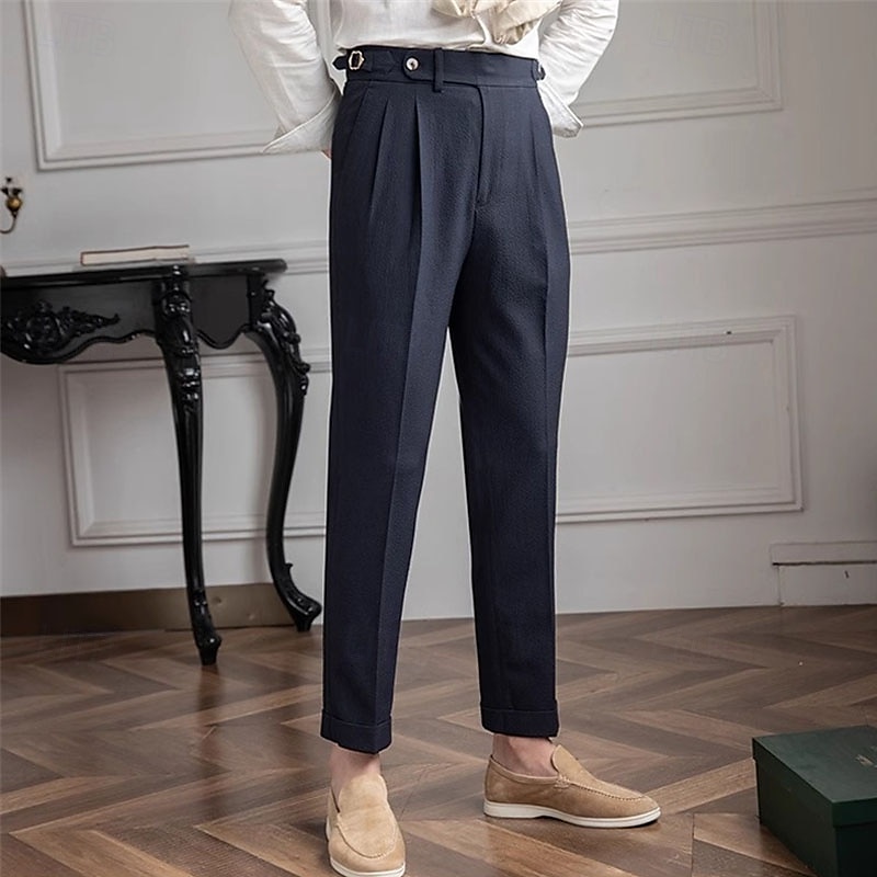 Herre Eksamen Dressbukser Napoli bukser Bukser kinesisk Knapper Lomme Helfarge Komfort Formell Fest Arbeid Mote Klassisk Stil Svart Mørkeblå Mikroelastisk 2026 - $29.99 –P4