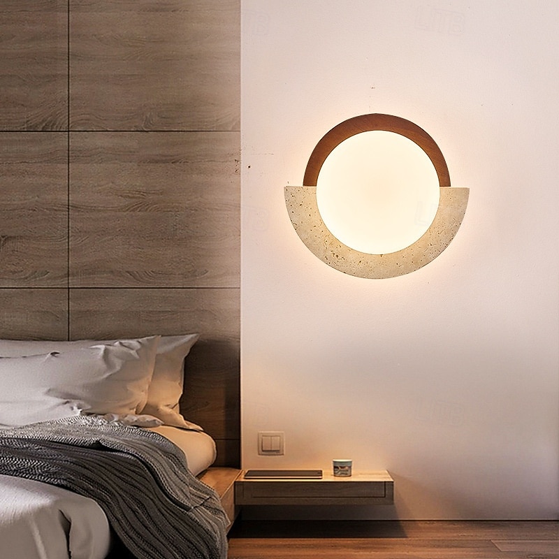 Wabi-sabi Yellow Limestone Wall lamp Milky White Glass Lampshade Natural Stone Wall lamp Indoor Retro Circular Marble Wall Lamp 110-240V 20W 2026 - $222.99 –P6