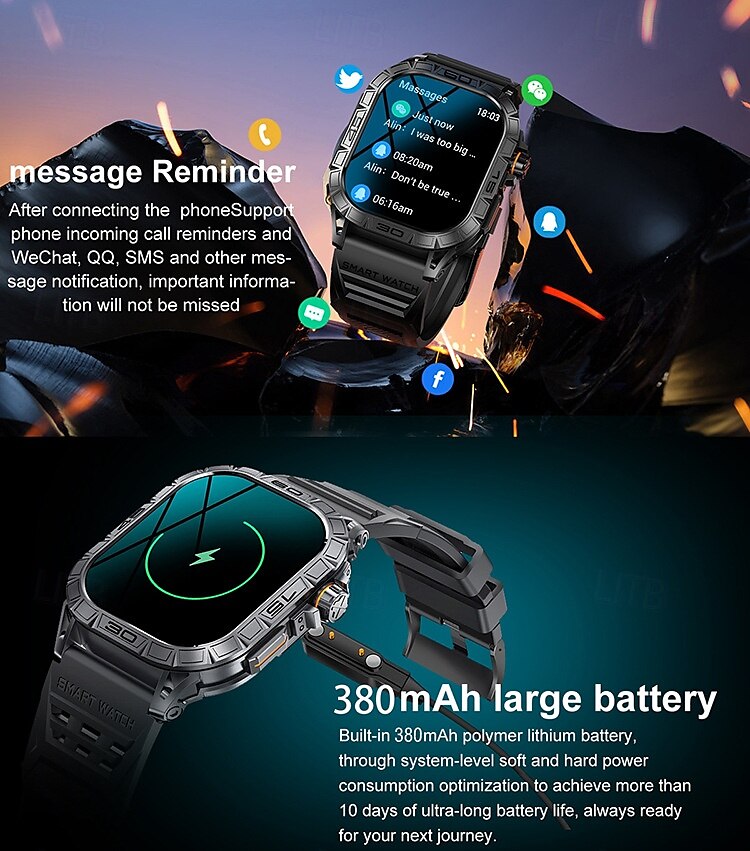 2025年 k63 スマートウォッチ 1.96 AMOLED スクリーン Bluetooth 通話 スポーツトラッカー 380mAh 長時間スタンバイ 健康モニター メンズ スマートウォッチ  コレクション – $71.19 –P5