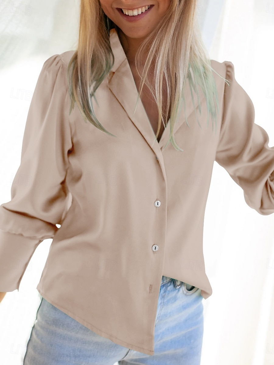 Damen Hemd Bluse Feste Farbe Basic Brautkleider schlicht Langarm Hemdkragen Normale Oberteile Täglich Knopf Schwarz Blau Beige Herbst Winter 2025 - $34.99 –P9