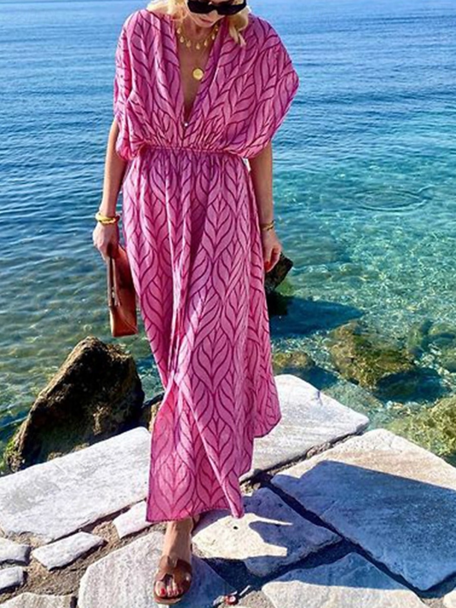 rochie maxi dama cu decolteu in V cu jumatate de maneca vara primavara 2025 - $40.99 –P2