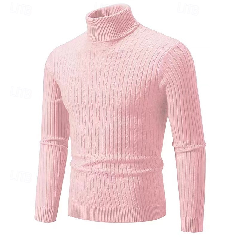 Herren Rollkragenpulli Pullover Gerippt Stricken Standard Strick Schmaler Schnitt Glatt Rollkragen Moderne zeitgenössische Arbeit Freizeitskleidung Bekleidung Winter Frühling & Herbst Schwarz Weiß M 2025 - $21.99 –P10