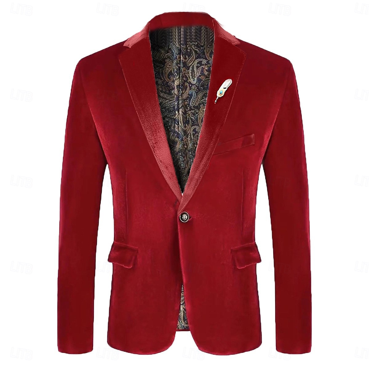 Herr Sammetsblazers Kavaj Företag Cocktailfest Bröllopsfest Mode Ledigt Vår & Höst 100 % bomull Färgblock Knapp Ficka Bekväm Enkelknäppt Blazer Rubinrött Kungsblå Grön 2025 - $73.99 –P6