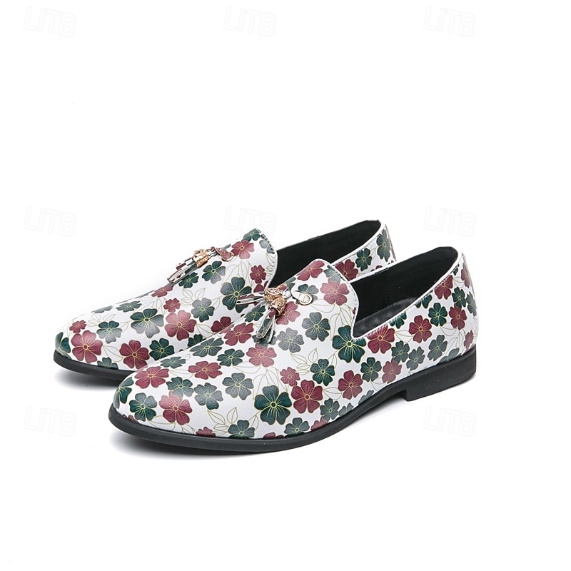 loafers med vitt blommönster för män med tofs och guldaccent – snygga vardags- och semiformella skor för moderiktiga outfits 2025 - $42.99 –P1