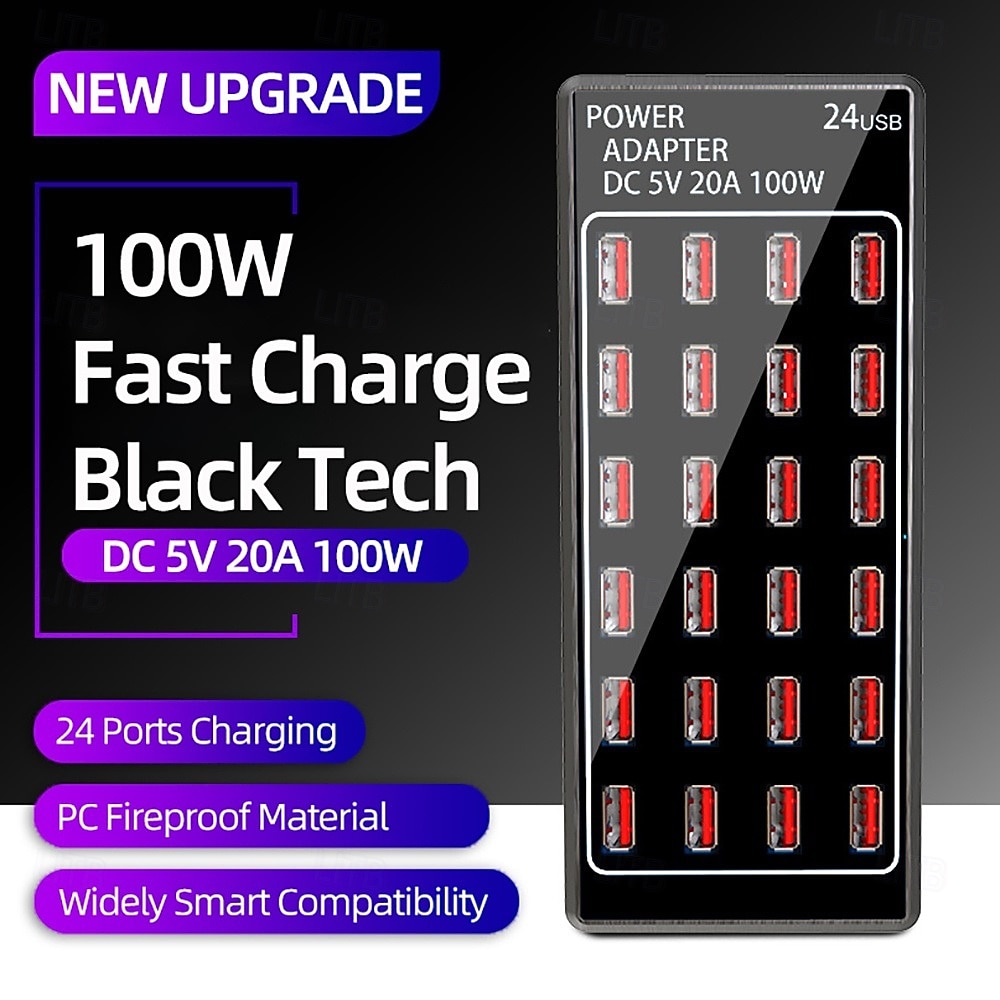 New Item 5V 20A 100w 24 Port USB Fast Charging StationTravel Desktop USB Rapid ChargerMulti Ports Charging Station 2025 - $48.99 –P13