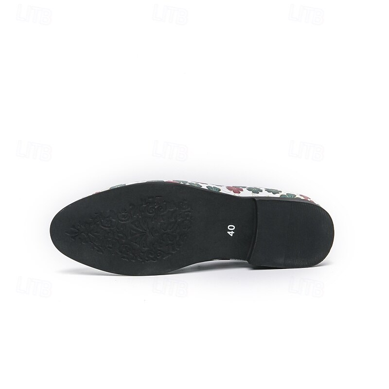 loafers med vitt blommönster för män med tofs och guldaccent – snygga vardags- och semiformella skor för moderiktiga outfits 2025 - $42.99 –P5
