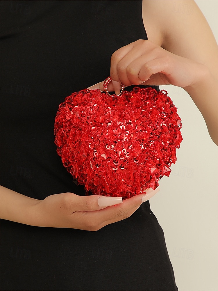 Rote herzförmige Abendclutch für Damen mit Pailletten und Strass-Griff - glamouröses Accessoire für Partys und formelle Anlässe 2025 - $34.99 –P2
