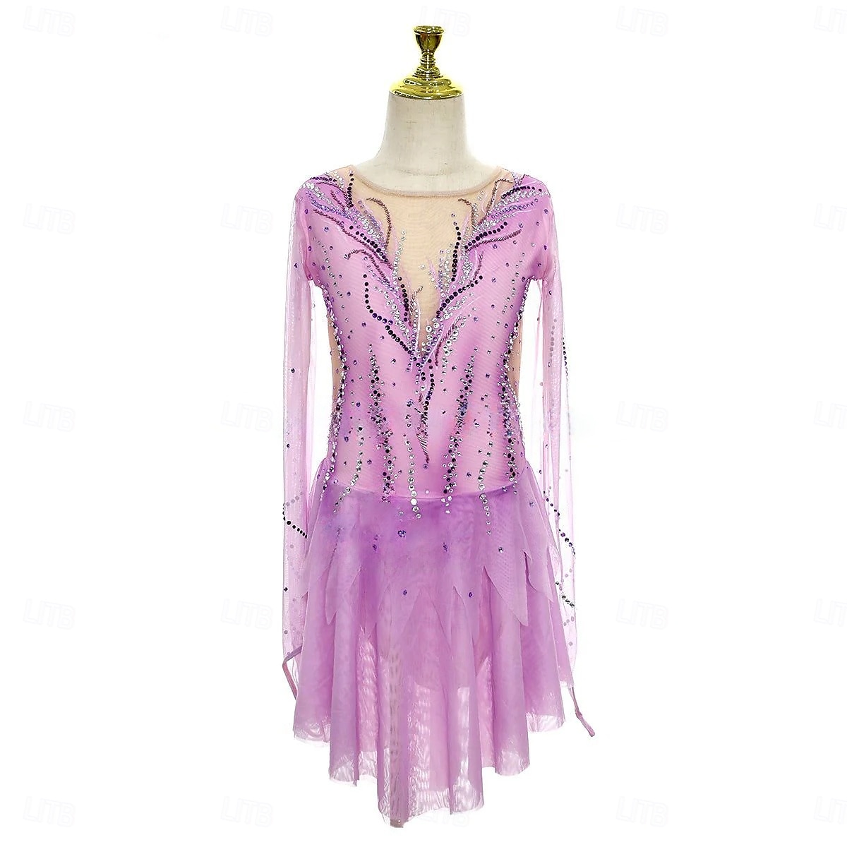 Rochie de Patinaj Artistic Pentru femei Fete Πατινάζ στο πάγο Rochii Mov Tiv Asimetric Plasă Înaltă Elasticitate Antrenament Competiție Ținută Patinaj Clasic Cristale / Strasuri Manșon Lung Patinaj 2025 - $267.19 –P1
