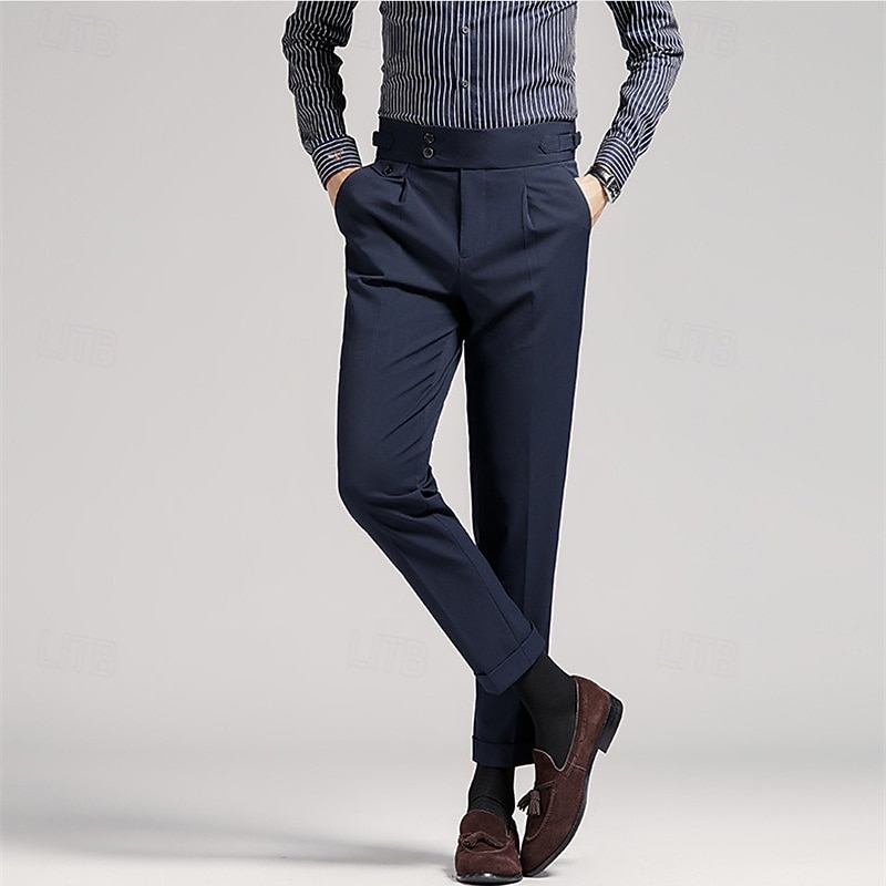 Men's Graduation Dress Pants Trousers Chinos Buttons Pocket Solid Color Comfort Formal Party Work Fashion Classic Style Black Navy Blue Micro-elastic 2026 - $49.99 –P7