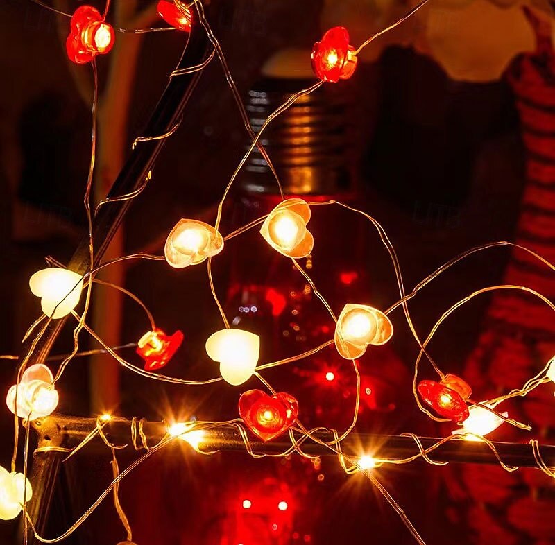 elegant bryllupsfest mottakelse valentinsdag led fe-lys – 2m 20led røde lepper kobbertråd, batteridrevet for hjemmeinnredning 2025 - HUF 2852 –P12