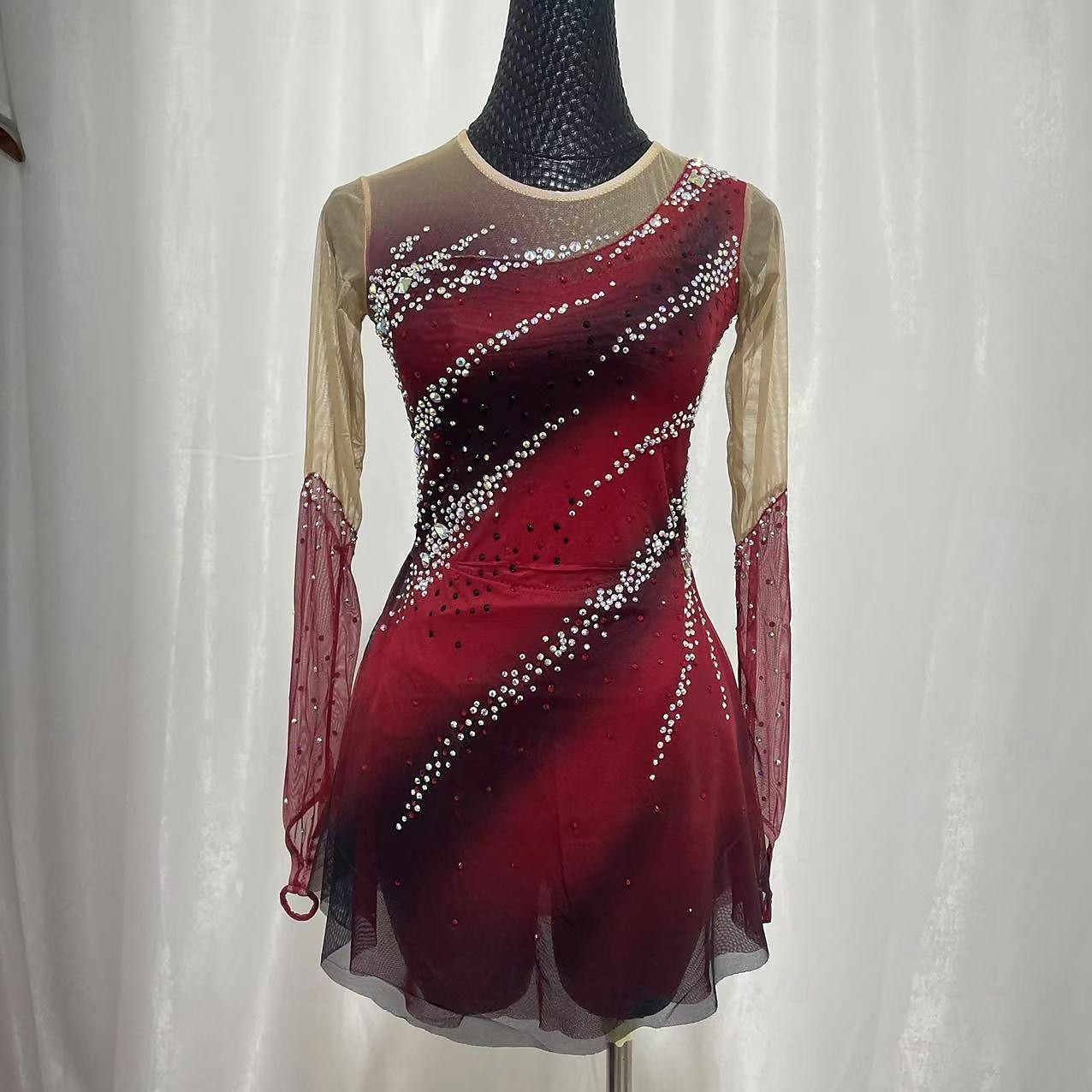 Figure skating costumes for adults and children customized red spandex mesh grading performance costumes competition training rhinestone women's skirts performance costumes 2025 - $249.69 –P1