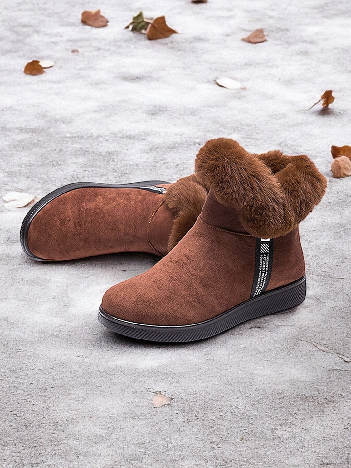 botins femininos de camurça bordô com punho de pele sintética e sola antiderrapante – calçados quentes de inverno para uso casual e ao ar livre de 2025 por $34.99 –P7