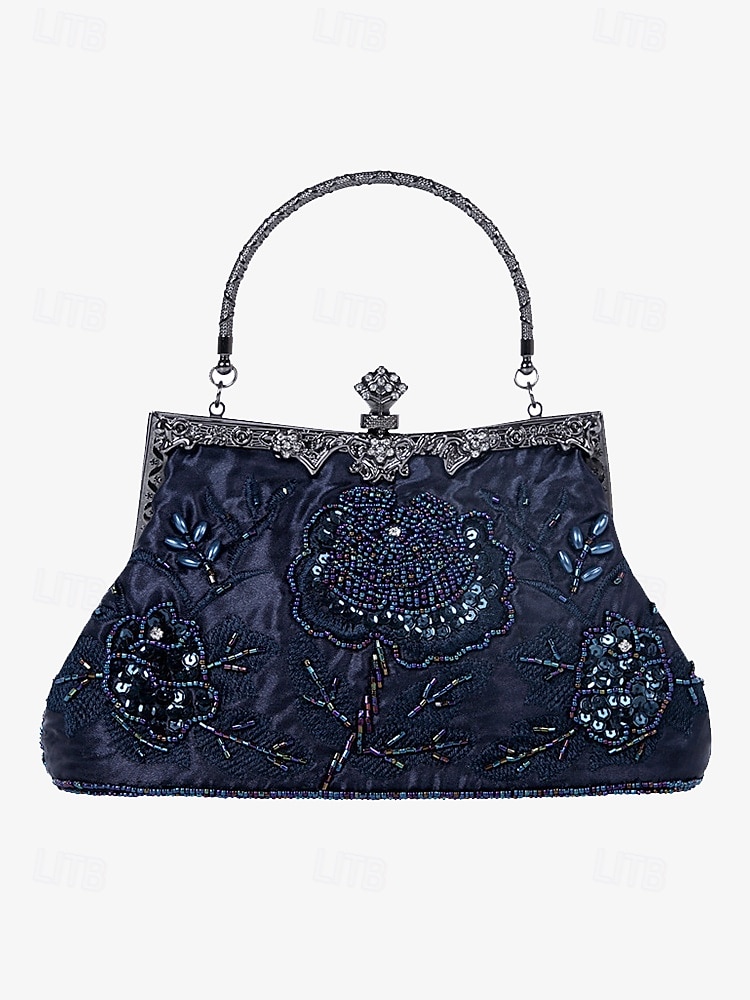 Women's Vintage Green Velvet Handbag with Beaded Floral Embroidery and Metal Frame – Elegant Evening Bag 2025 - $59.99 –P13