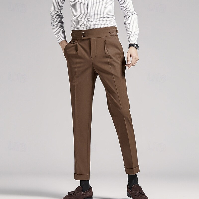Men's Graduation Dress Pants Trousers Chinos Buttons Pocket Solid Color Comfort Formal Party Work Fashion Classic Style Black Navy Blue Micro-elastic 2026 - $49.99 –P12