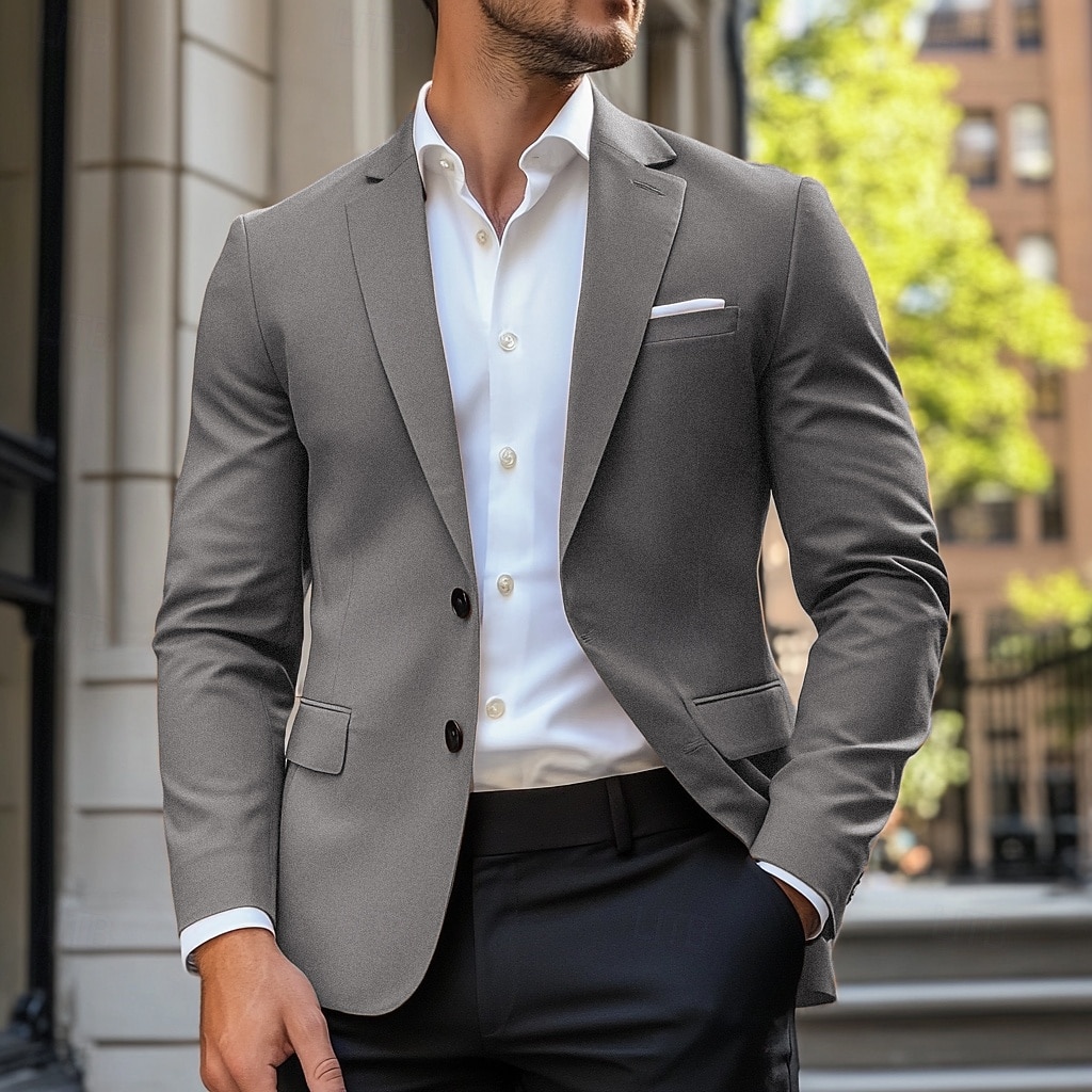 2026年 男性用 ブレザージャケット スポーツコート ノッチカラー カジュアル ソリッド Blazer ネイビーブルー ブラウン ライト スタンダードフィット シングルブレスト 2つボタン  コレクション – $69.99 –P4