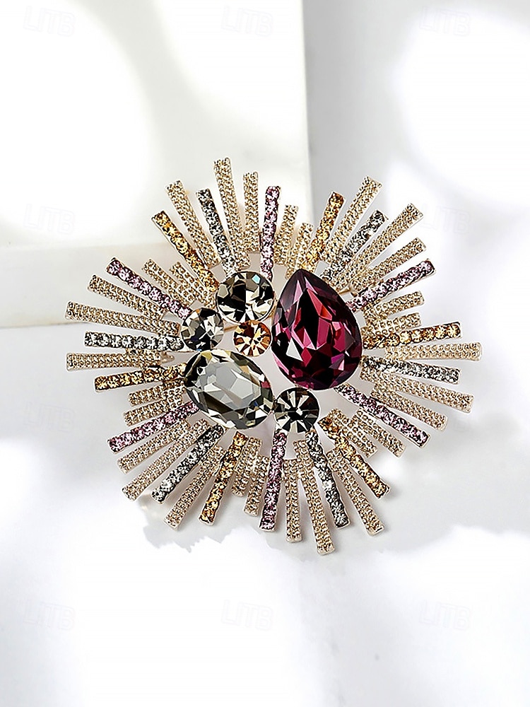 női vintage stílusú sunburst bross rózsaszín és kristály drágakövekkel – elegáns kitűző hivatalos öltözékhez 2025 - $9.99 –P6