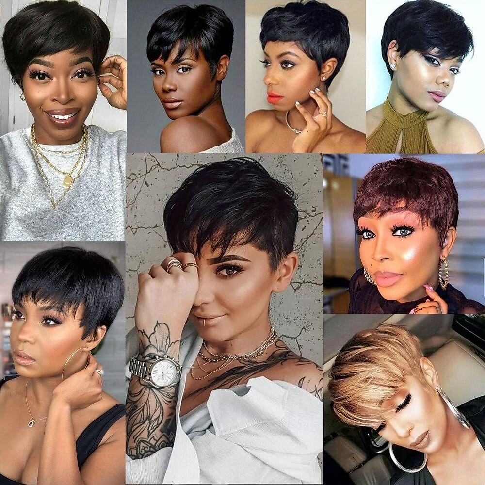 parrucca pixie cut per donne nere parrucche corte per capelli umani senza pizzo frontale parrucche corte a strati con frangia per l'uso quotidiano colore naturale del 2025 a $48.99 –P8