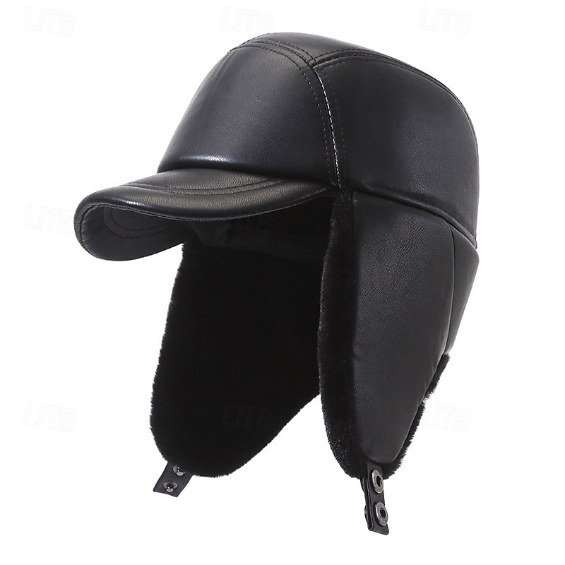 Voor heren Wintermutsen Winterwarme muts Winterhonkbalpet met oorkleppen Winterhonkbalpet Zwart Grijs PU-nahka Verstelbaar Modieus Modern eigentijds Alledaagse kleding Festival Effen / effen kleur 2025 - $12.99 –P2