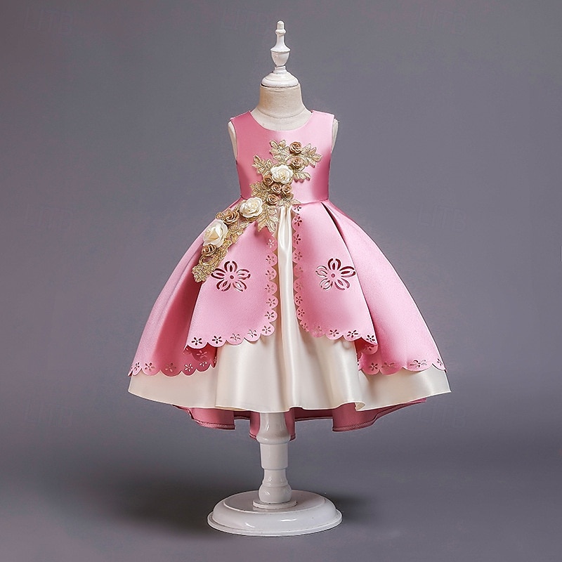 Blumenmädchenkleid Kinder Mädchen Prinzessinenkleid Leistung Hochzeit Party Elegant Schön Patchwork Blumen Ärmellos Rundhalsausschnitt Weinrot Rosa 4 Jahre + 2025 - $30.99 –P2