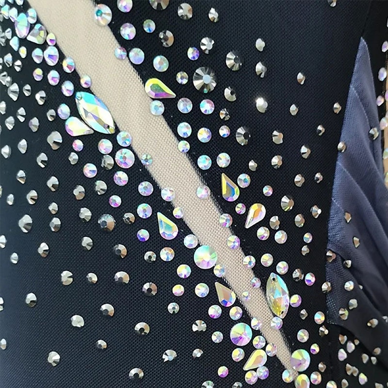 Rochie de Patinaj Artistic Pentru femei Fete Πατινάζ στο πάγο Rochii Gri Închis Peteci Plasă Înaltă Elasticitate Antrenament Competiție Ținută Patinaj Clasic Cristale / Strasuri Manșon Lung Patinaj 2025 - $171.99 –P5