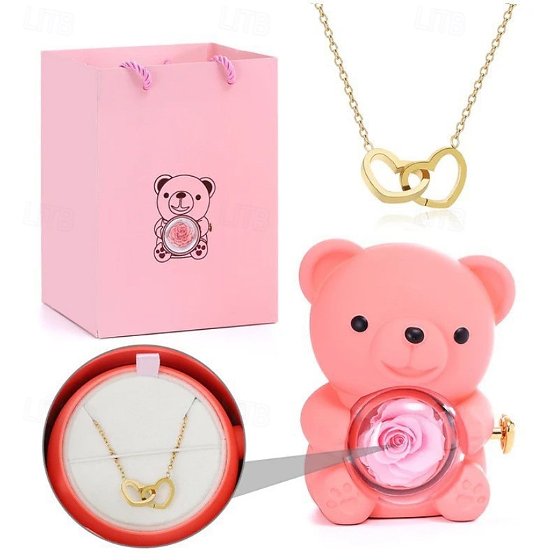Eternal Rose Bear with Necklace,Valentines Day Gifts for Her Romantic Gift for Valentines Day, Wedding, Mothers Day and Anniversary 2025 - $46.99 –P2