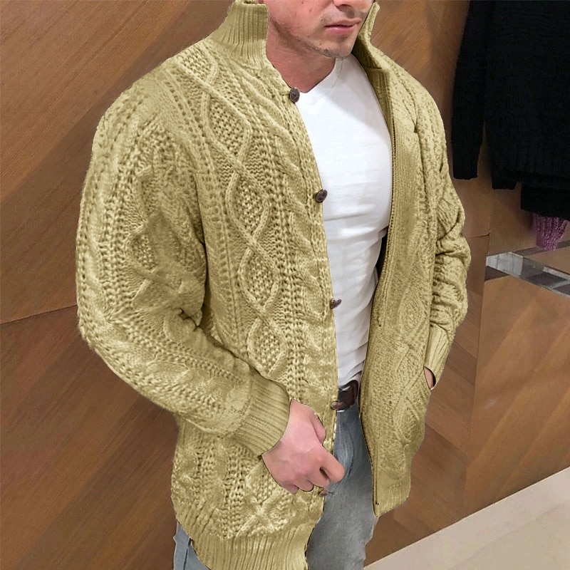 Męskie Sukienka Sweter Sweter Rozpinany Kable Robić na drutach Dzianiny Jednokolorowe Kołnierz stawiany Elegancki Codzienny Na zewnątrz Dom Odzież Jesień Zima Czarny Czerwony S M L 2025 - $49.99 –P6