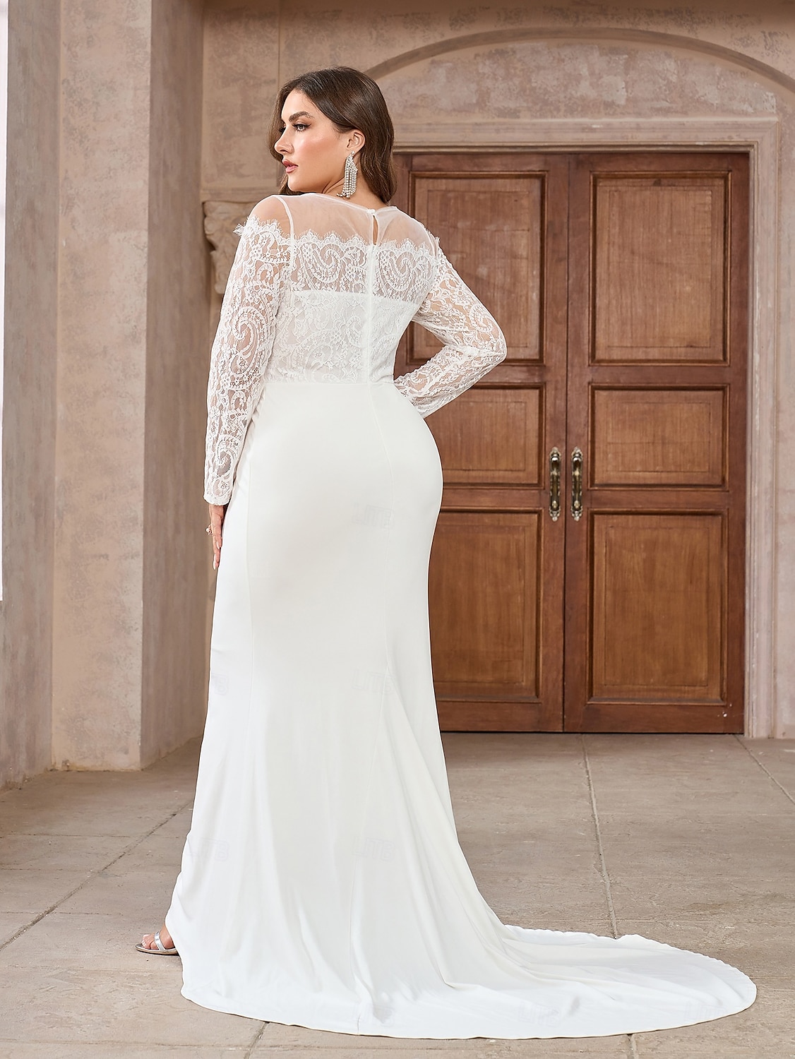 Brautkleider Meerjungfrau/Trompete Illusionsausschnitt Langarm Bodenlange Brautkleider aus Spitze mit Applikationen 2025 2025 - $126.99 –P6
