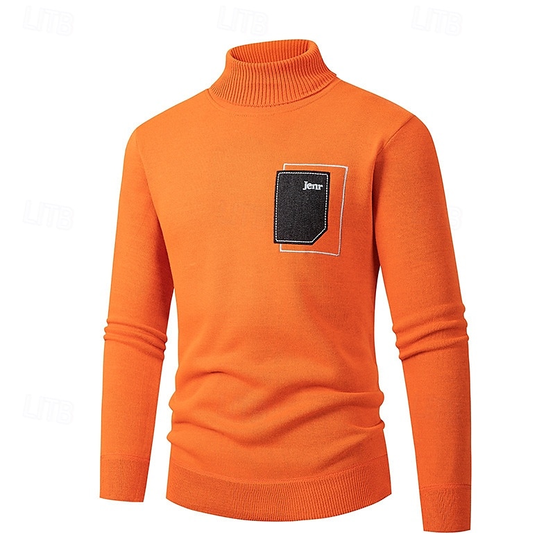 Per uomo Maglione a collo alto Pullover Maglione A coste Maglia Collage Tasche Tinta unica A collo alto Elegante Vintage Formale Ufficio Abbigliamento Rimborsate Autunno Inverno Vinaccia Nero M L XL del 2025 a $25.99 –P6