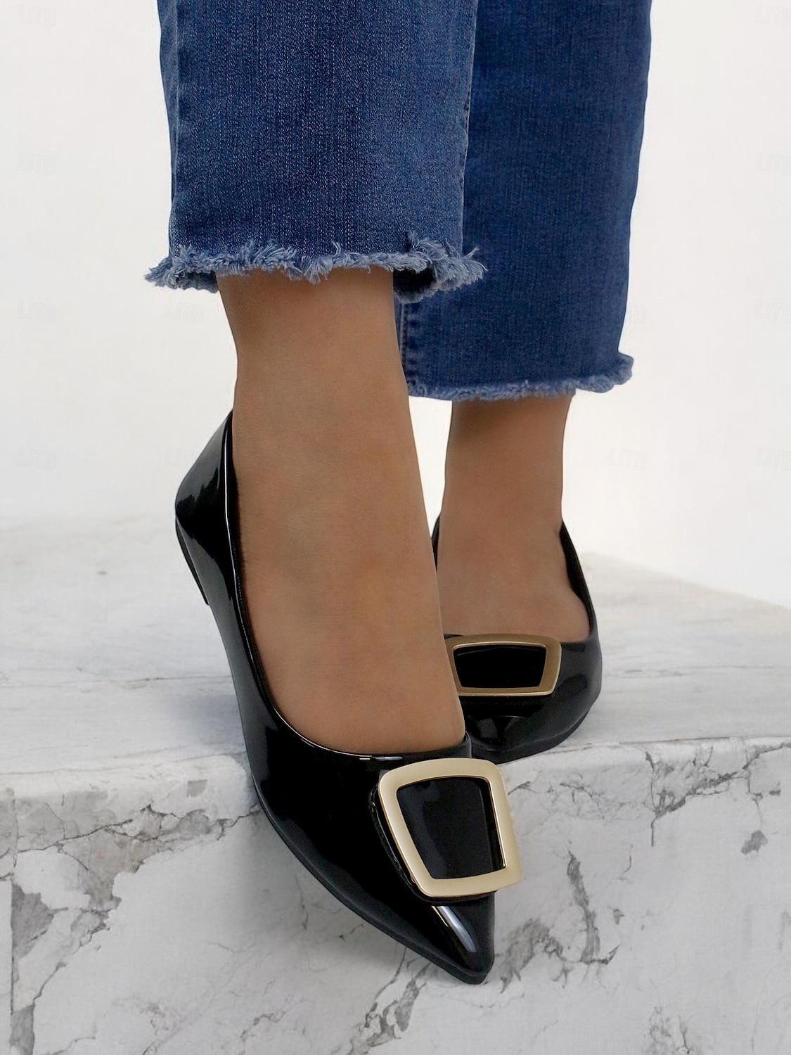 balettlägenheter i svart lack för kvinnor med snyggt fyrkantigt spänne – bekväma slip-on klänningskor för högtidliga tillfällen 2025 - $29.99 –P1