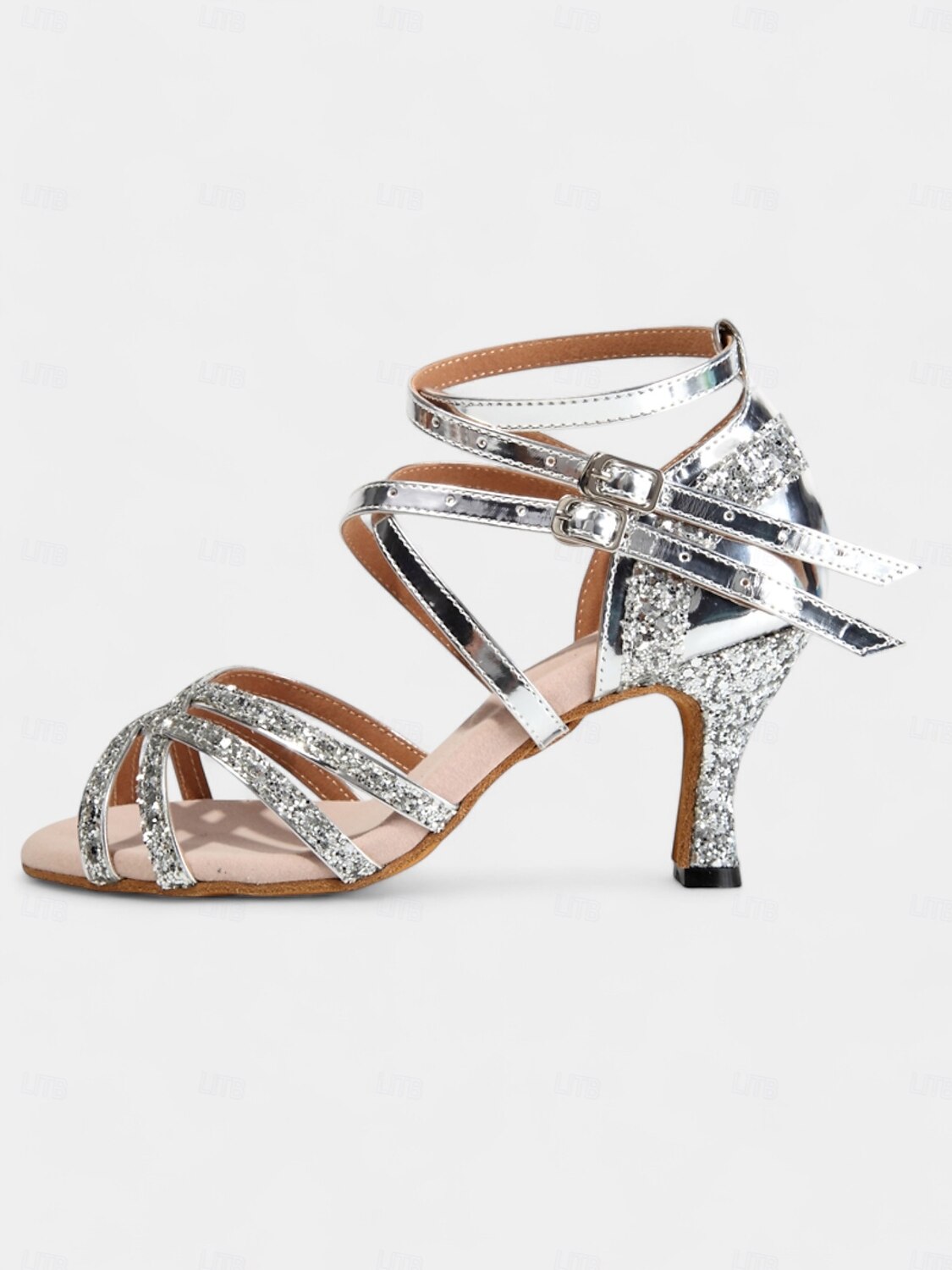 scarpe da ballo da donna con glitter argento - tacchi da ballo latino con cinturino, doppia chiusura con fibbia e morbida suola in pelle scamosciata del 2025 a $46.99 –P3