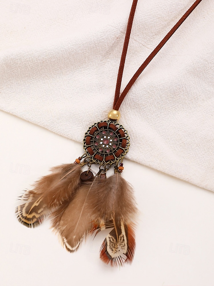 kvinners boho dusk halskjede med skinnsnor og drømmefanger anheng - perfekt for festivaler og bohem stil 2025 - $7.99 –P9