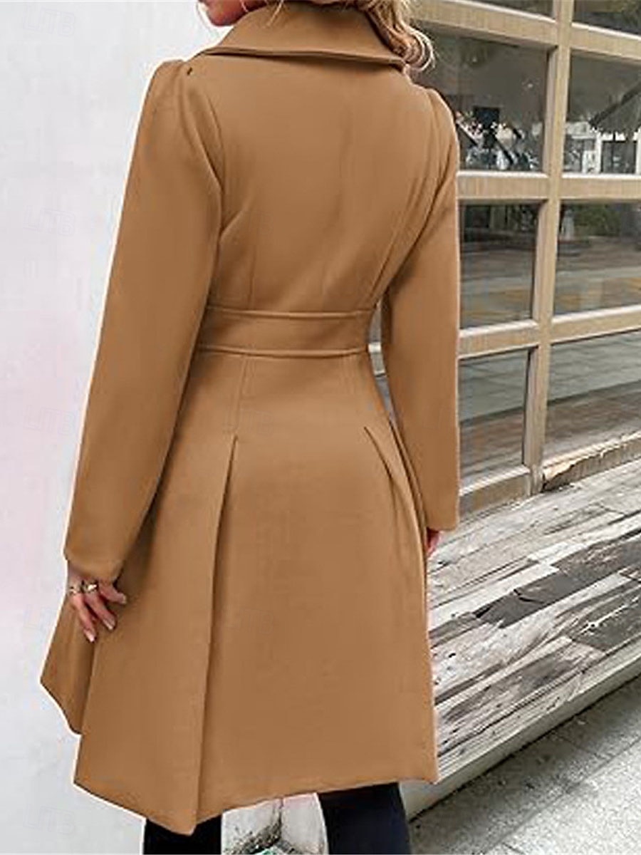 Dam Vinterkappa Utomhus Gata Dagliga kläder Höst Vinter Lång Täcka Normal Håller värmen Andningsfunktion Stylish Ledigt Jacka Långärmad Slät Med fickor Rodnande Rosa Marinblå Kamel 2025 - $62.99 –P8