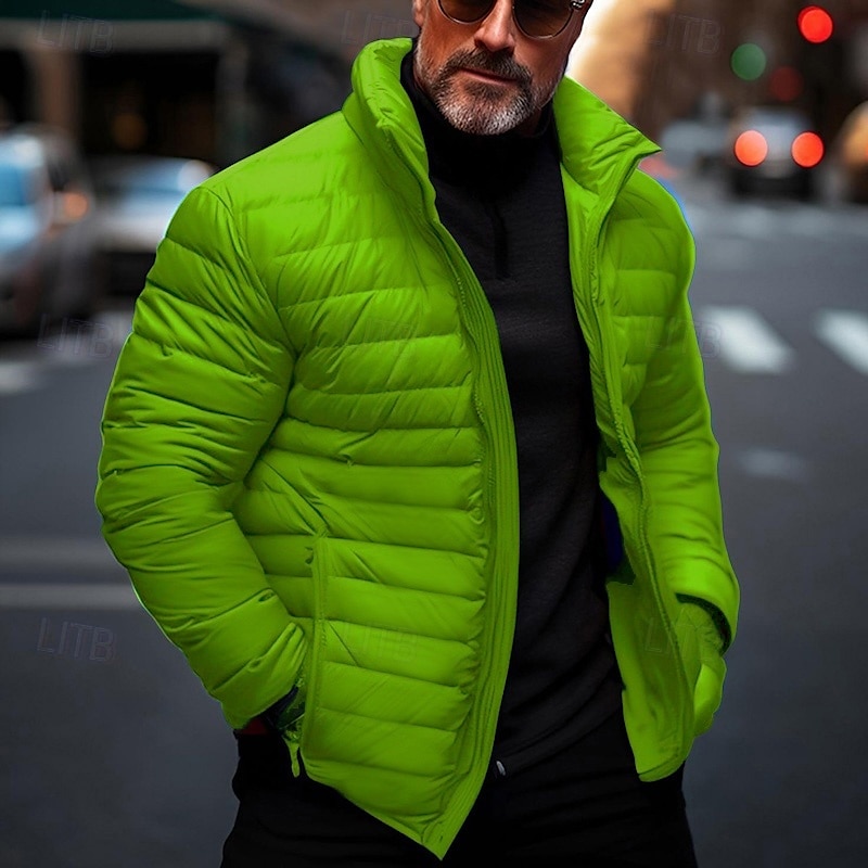 Men's Winter Coat Puffer Jacket Quilted Jacket Transition Jacket Pocket Cotton Pocket Vacation Daily Wear Date Regular Fashion Casual Comfortable Thermal Warm Fall & Winter Solid / Plain Color Black 2025 - $30.99 –P2