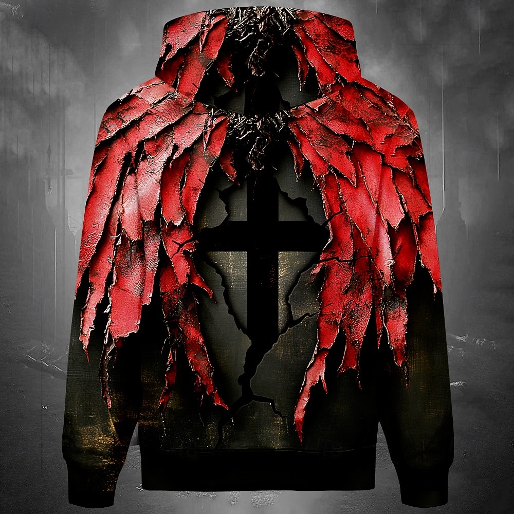 Homens Terror Gótico Cruz Moletons Moletom Moda Legal Manga Longa Gola Redonda Festa Feriado Streetwear Vermelho Com Cordão Outono Inverno Designer de 2025 por $31.99 –P2