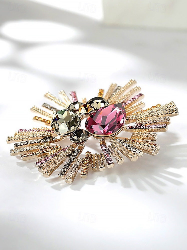 női vintage stílusú sunburst bross rózsaszín és kristály drágakövekkel – elegáns kitűző hivatalos öltözékhez 2025 - $9.99 –P7