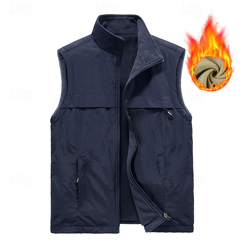 Men's Hiking Vest Hiking Fleece Vest Sleeveless Vest Outdoor Thermal Warm Fleece Lining Comfortable Winter Multiple Pockets Polyester Black Army Green Khaki Hunting Fishing Climbing 2025 - $31.99 –P10