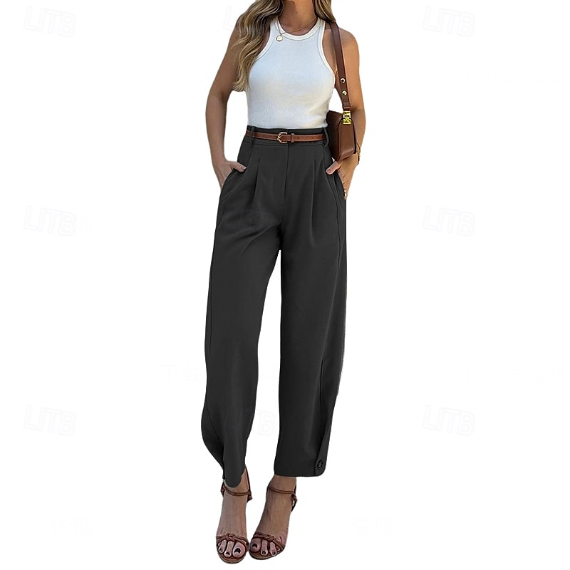 Mujer Talla EU / US Pantalones Casual Confort Longitud total Tiro Alto Color sólido Cremallera Hebilla Cómodo Microelástico Fiesta Casual Diario Negro Verde Ejército Café Otoño invierno Todas las 2025 - $29.99 –P10