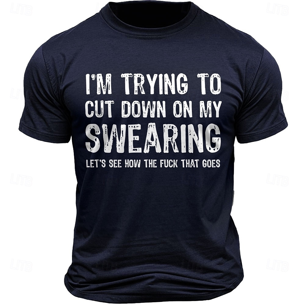 Men's Letter Printed T Shirt 100% Cotton Short Sleeve Graphic Shirt Black Deep Blue Army Green Comfortable Tee Vacation Street Fashion Designer Clothing 2025 - $17.49 –P2