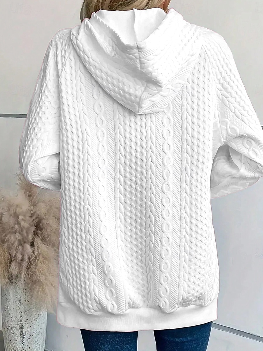 luvtröja dam elegant modern vanlig arbetsficka med huva lös passform långärmad vit rosa vår höst vinter 2025 - $28.99 –P5