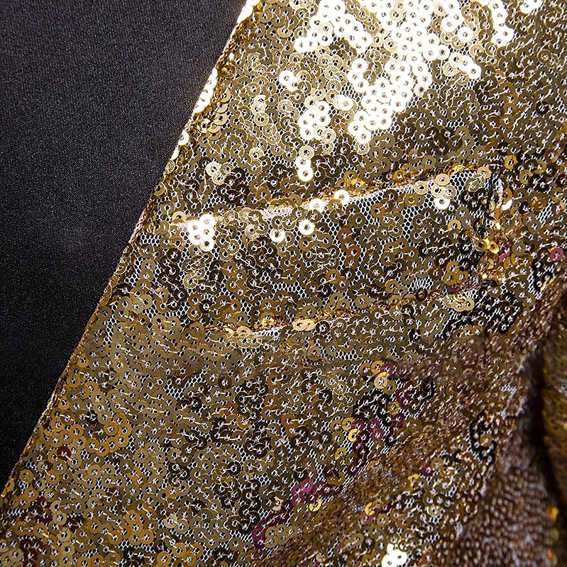 Men's Tuxedo Blazer Jacket Sequins Wedding Party Casual All Seasons Polyester Sequin Solid Colored Basic Single Breasted One-button Blazer Gold 2025 - $59.99 –P6