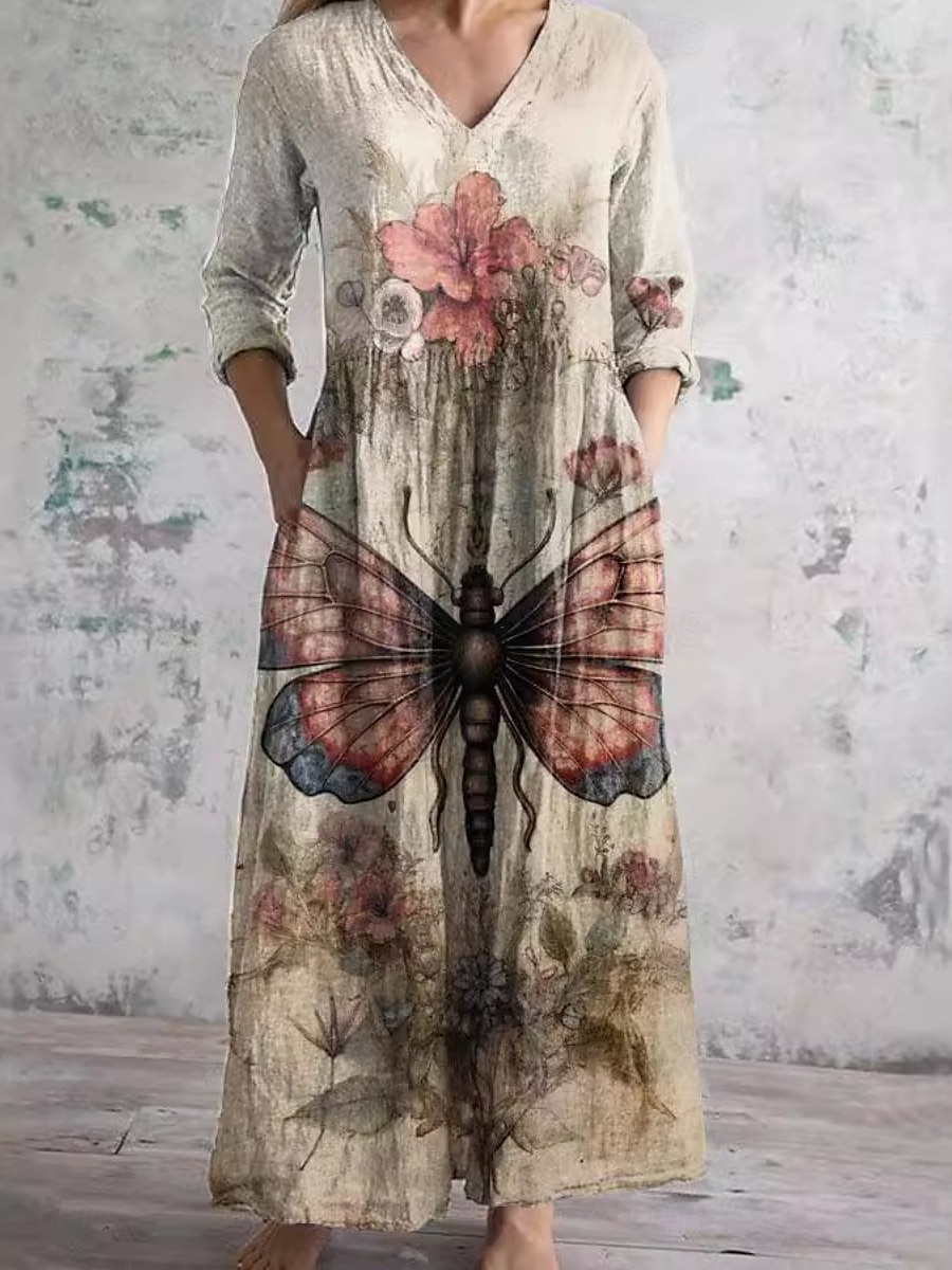 Női Maxiruha hétköznapi ruha Swing ruha Boho ruha Alkalmi Napi Normál Virágos Hosszú ujj V-alakú Fekete Medence Khakizöld Nyár Tavasz Ősz 2025 - $41.99 –P3