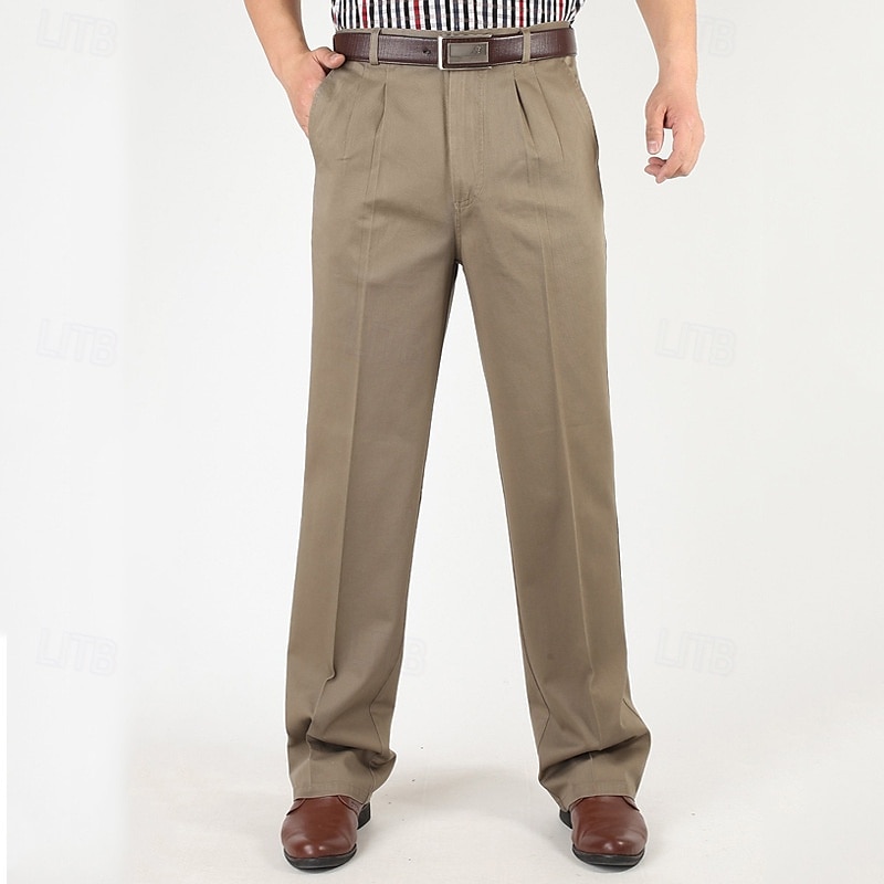 Men's Dress Pants Trousers Chinos Buttons Pocket Straight Leg Plain Comfort Formal Party Work Fashion Classic Style Black Navy Blue Micro-elastic 2025 - $39.99 –P6