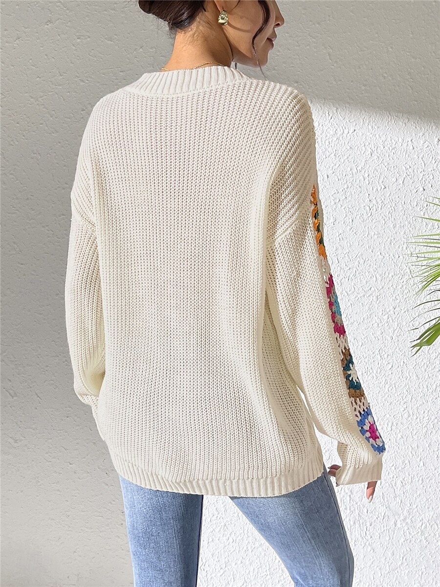 Per donna Felpa Informale Morbido Floreale Uncinetto A V Lavorato a maglia Manica lunga Top regolari Maglia Esterno Giornaliero Fine settimana Nero Bianco Autunno Inverno del 2025 a $31.99 –P13