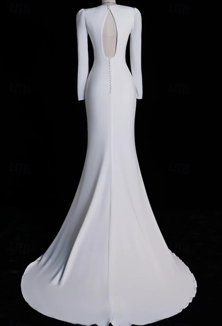 Hochzeitskleider Meerjungfrau  Trompete V-Ausschnitt Langarm Hofzug Taffeta Brautkleider Mit Raffung 2025 - $157.99 –P2