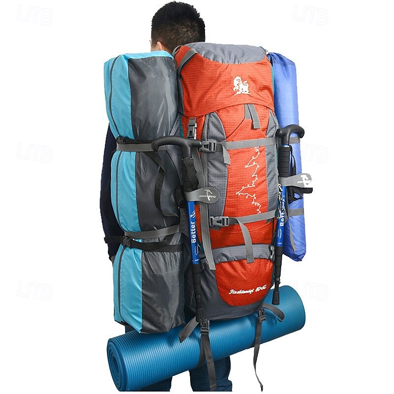 80 L Pachete de Zi de Drumeții Rucsac Fermoar Multi Buzunare - Purtabil Durabil În aer liber Drumeție Camping Militar Nailon Negru Rosu Albastru 2025 - $98.99 -P1