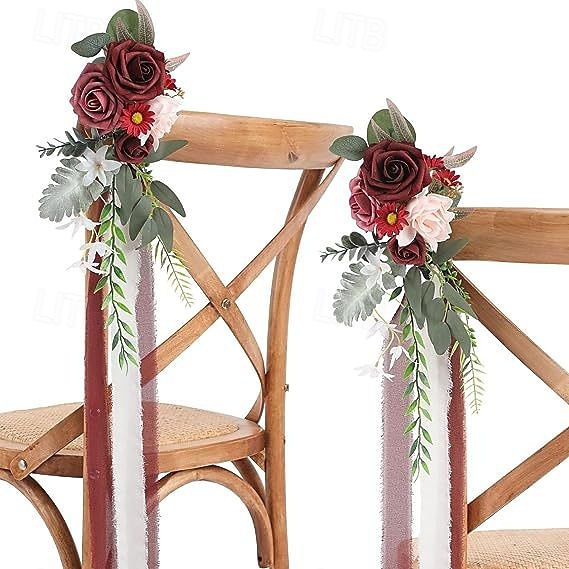Wedding Aisle Decorations White Pew Flowers for Wedding Ceremony Party Chair Decor with Artificial Flowers Eucalyptus and Ribbons 2025 - $15.99 –P4