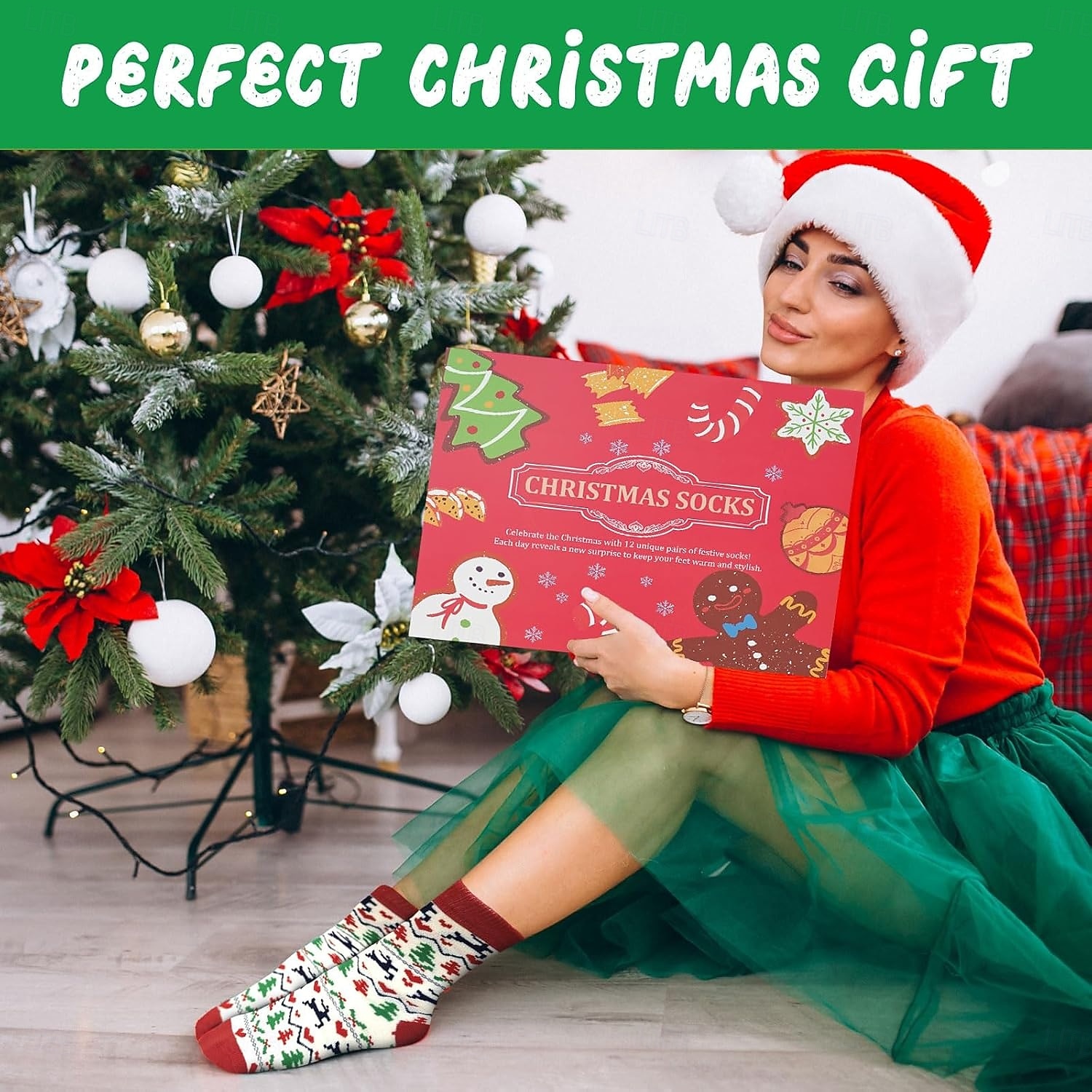 12 zile de șosete de Crăciun calendar de advent 2024 numărătoare inversă de sărbători festive cu 12 perechi de șosete distractive și colorate cu tematică de Crăciun cadou elefant alb pentru bărbați 2025 - $39.99 –P3